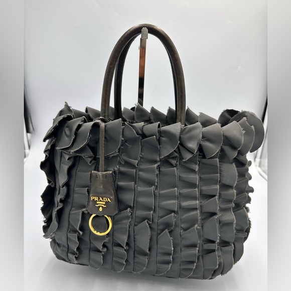 PRADA Tessuto Nylon Ruffle Tote Grey - Picture 1 of 13